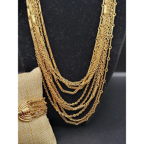 Vintage Gold tone Sarah Coventry Long Heavy Layered Necklace and Bracelet - Picture 4 of 11